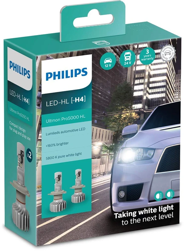 Philips Ultinon Pro5000 LED Car Headlight Bulb (H4), set of 2