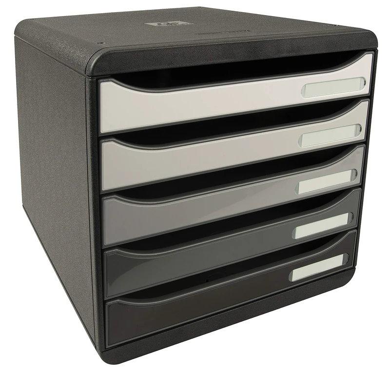 Exacompta - Ref 3087213D - Big-Box Plus Horizon 5 Drawer Set - 270 x 355 x 271mm in Size, Vertically Stackable, Open Drawers for Easy Insertion - Black/ Glossy White