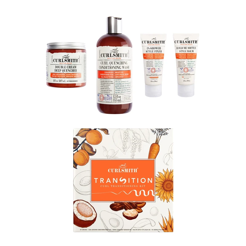 Curlsmith - Transition Kit - Vegan Haircare Kit for Dry, Wavy, Curly or Coily Hair (1 x 355ml, 1 x 237ml 2 x 59ml)