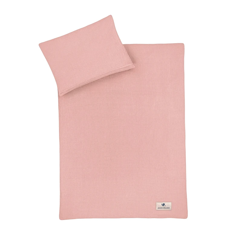 Julius Zöllner Muslin Children's Bed Linen 100 x 135 + 40 x 60 cm, 2-Piece Set Consisting of Duvet Cover and Pillowcase, 100% Cotton Muslin, with Zip, Standard 100 by Oeko-TEX, Dusty Rose