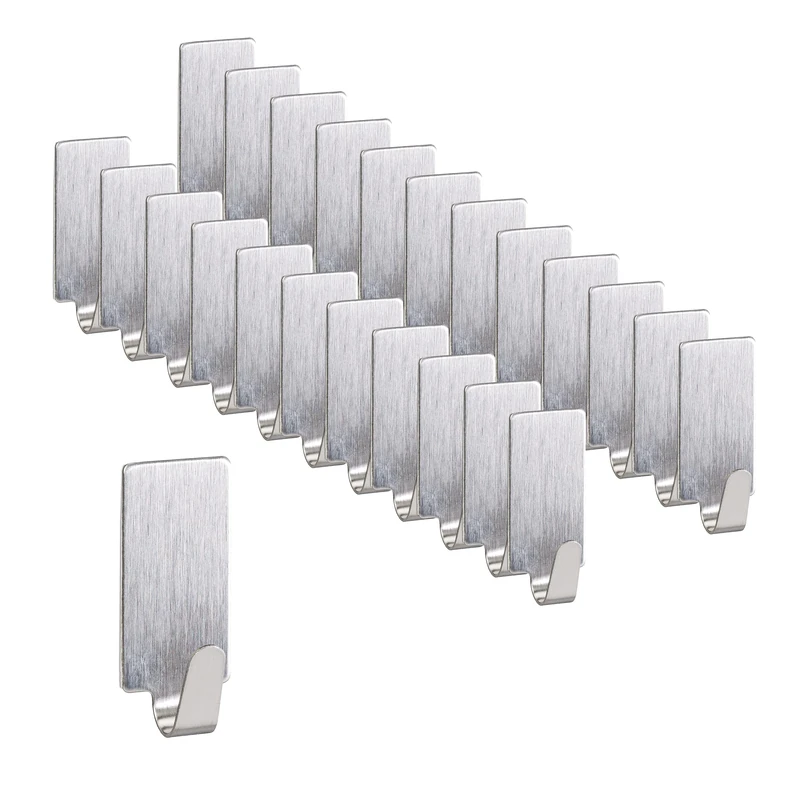 Relaxdays 24x Adhesive Towel Hooks, Stainless Steel, Matt, No Drilling, Bathroom & Kitchen, 3.5 x 1.5 x 1.5 cm, Silver - Image 1