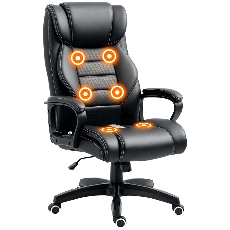 Vinsetto Office Chair with 6-Point Maaage, PU Desk Chair with Padded Seat and Armrest, Computer Chair with Tilt Function for Home, Black