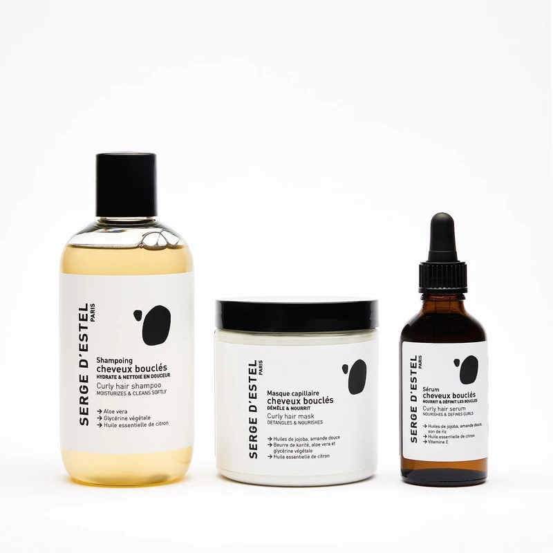 SERGE D'ESTEL PARIS Curly Hair Care Routine 550ml, Shampoo, Mask, Oil, Controlling, Moisturizing Curly Hair, 100% Vegan Formula Made in Paris, Packaging may vary