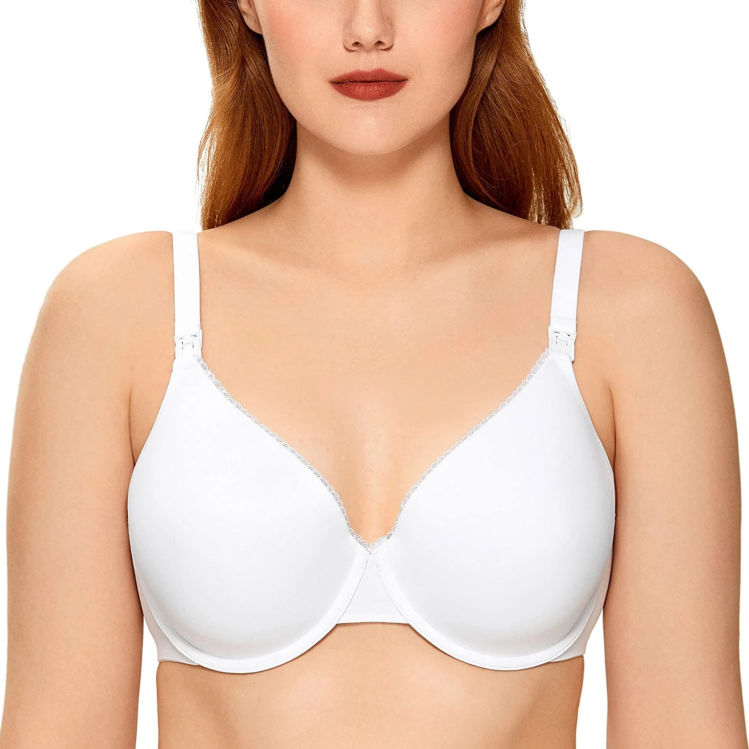 CALVENA Women's Full Sling Lightly Padded Underwire Maternity Nursing Bra for Breastfeeding, White, 32J