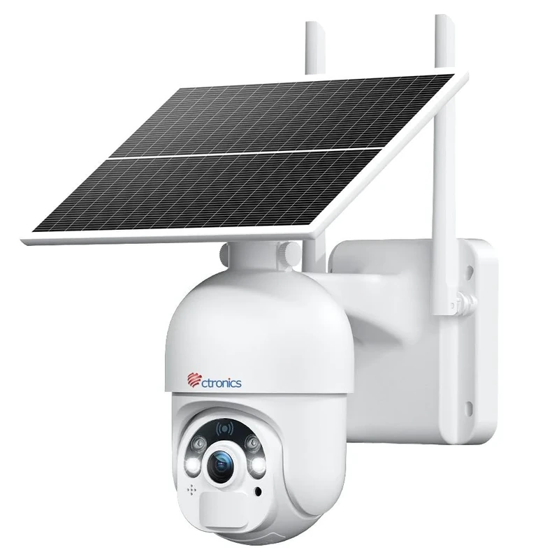 Ctronics 2K 3MP Outdoor Security Camera Solar with 6W Panel, 25m Colour Night Vision & Spotlight, PTZ IP WiFi Battery Camera, PIR Detection, 2-Way Audio, PC/APP Remote, FTP/Cloud/128GB, IP66