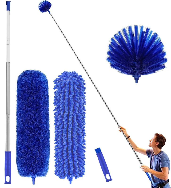 Microfiber Duster, Feather Duster Cleaning Kit with Telescoping Extension Pole 30-81 Inch, Reusable Bendable Dusters, Washable Lightweight Dusters for Cleaning Cobwebs Ceilings Fans