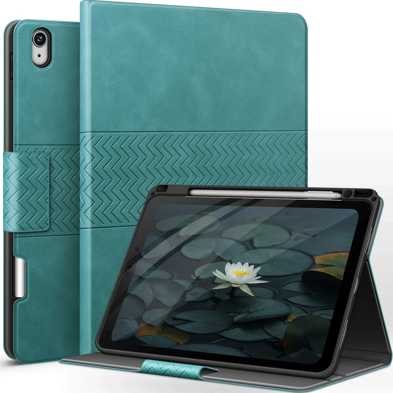 AUAUA Case for iPad Air 11 Inch M3/M2 (2025/2024), iPad Air 5th/4th Generation (2022/2020) with Pencil Holder, Auto Sleep/Wake, Adjustable Angle (Green)