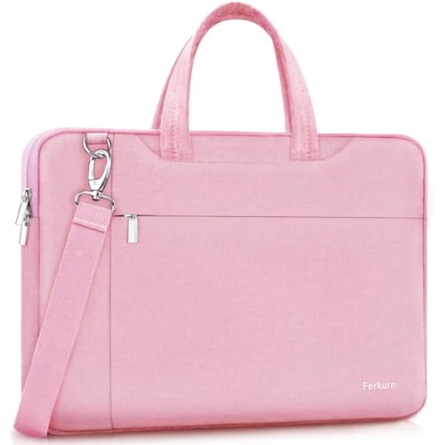 Ferkurn Laptop Bag Case for Women Men, Laptop Sleeve Computer Bag Briefcase with Shoulder Compatible with Macbook Pro/Air, HP Chromebook, Dell XPS, ASUS, Acer, Samsung, Pink, 14.5 Inch