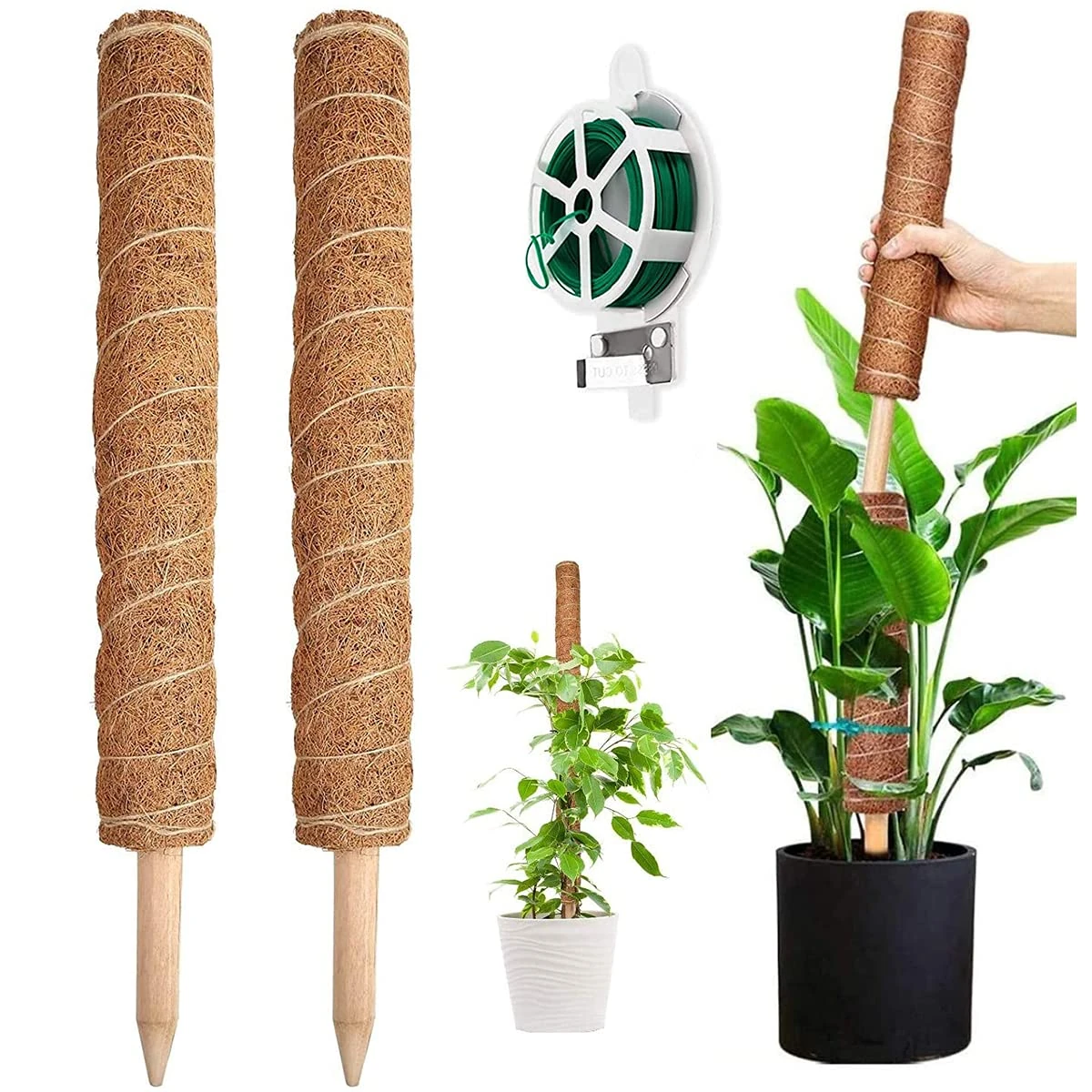 YAUNGEL Moss Pole, 2 Pcs 41CM/16 Inches Coir Totem Pole Moss Stick with 20M Twist Ties, Plant Support Totem Pole Plant Climbing Coco Coir Poles to Support Indoor Plants to Grow Upwards