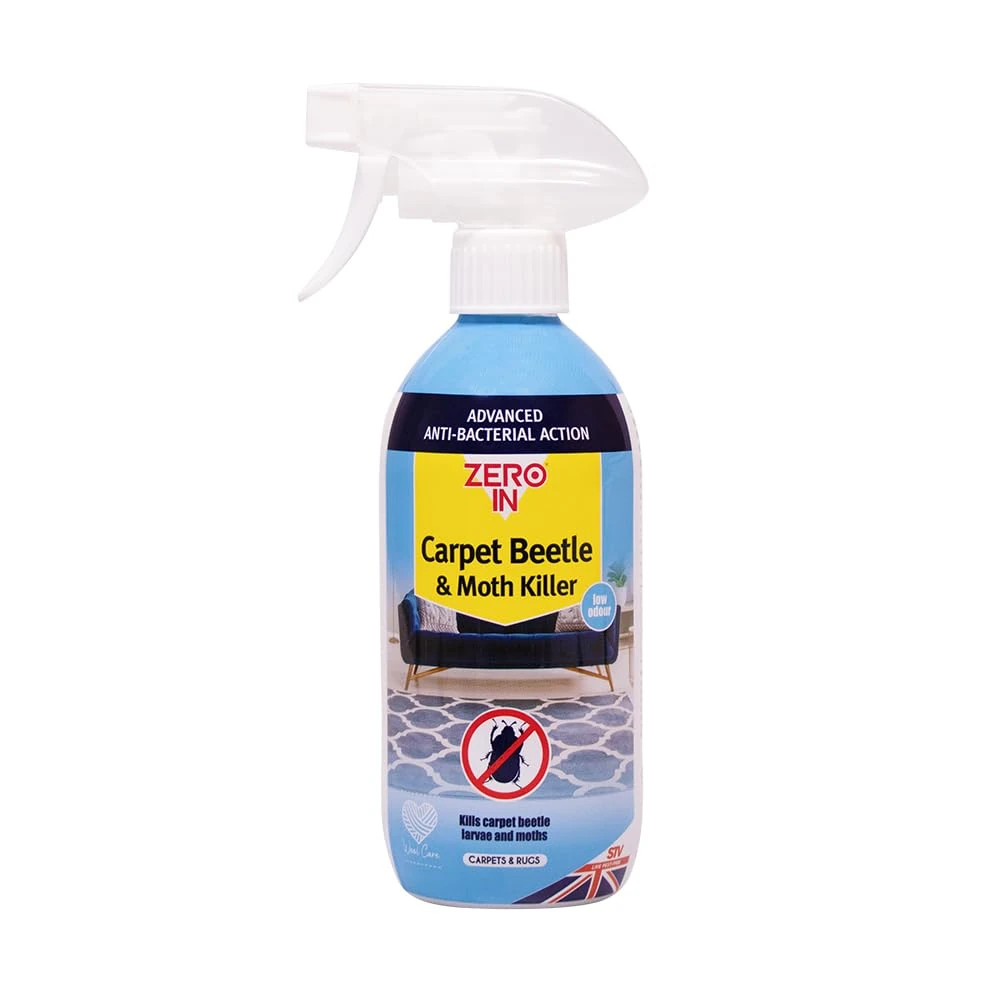 Zero In Carpet Beetle & Moth Killer - 500 ml Spray Ready to Use Formulation Kills Carpet Beetles, Moths and the Germs they Carry Water-based Prevents Allergies and Reinfestation