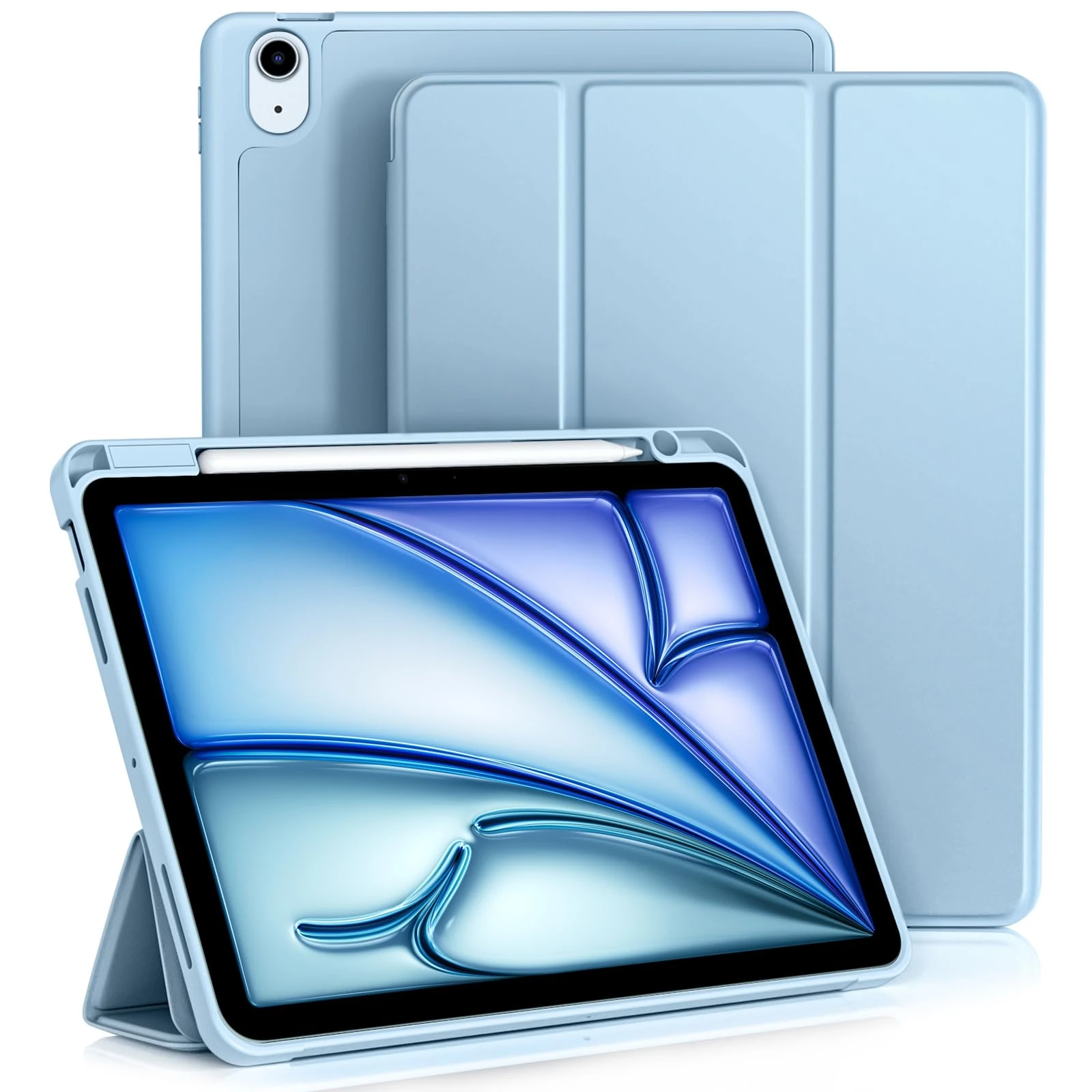 Vobafe Case for iPad Air 11 Inch Case 2025/2024 /Air 5th 4th Generation 10.9 Inch 2022/2020, Flexible TPU Back Cover with Pencil Holder, Support Apple Pencil Charging-LightBlue