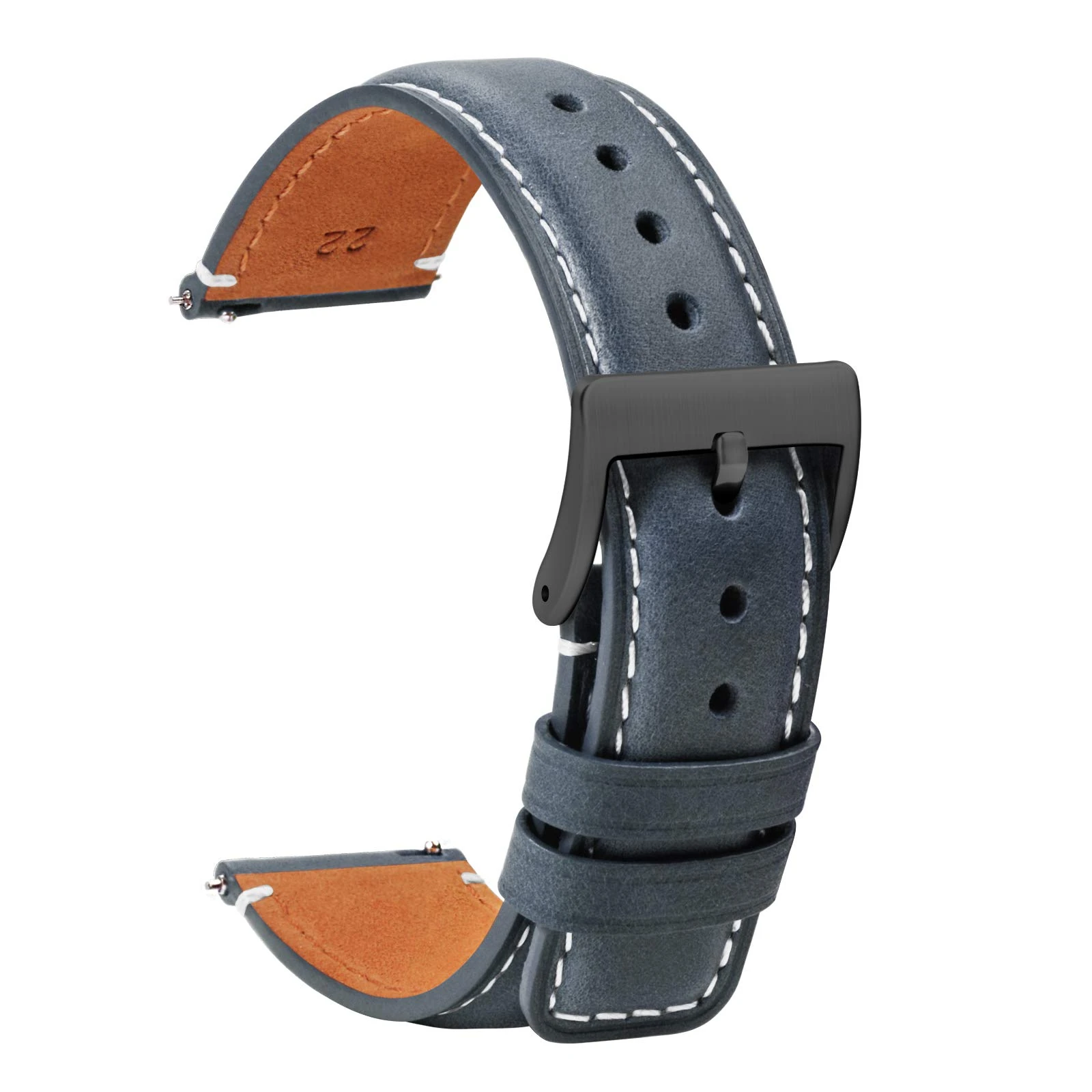 TStrap Leather Watch Straps 18mm - Soft Blue Smart Watch Straps for Men Women - Square Tail Quick Release Watch Band Replacement - Men’s Watch Bracelet Black Clasp Buckle - 18mm 20mm 22mm