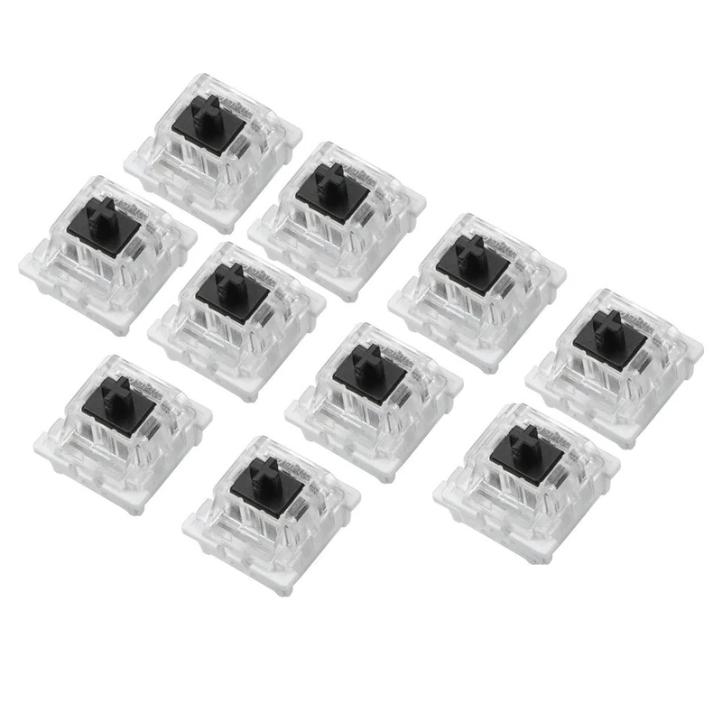 Fdit Tactile Keyboard Switch, 10 Pcs Mechanical Keyboard Switch Plate Mounted Black Switch Replacement for Gateron Cherry MX, LED Backlight Shining