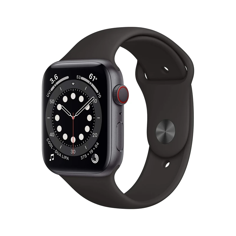 Apple Watch Series 6 (GPS + Cellular, 44MM) Space Grey Aluminium Case with Black Sport Band (Renewed)