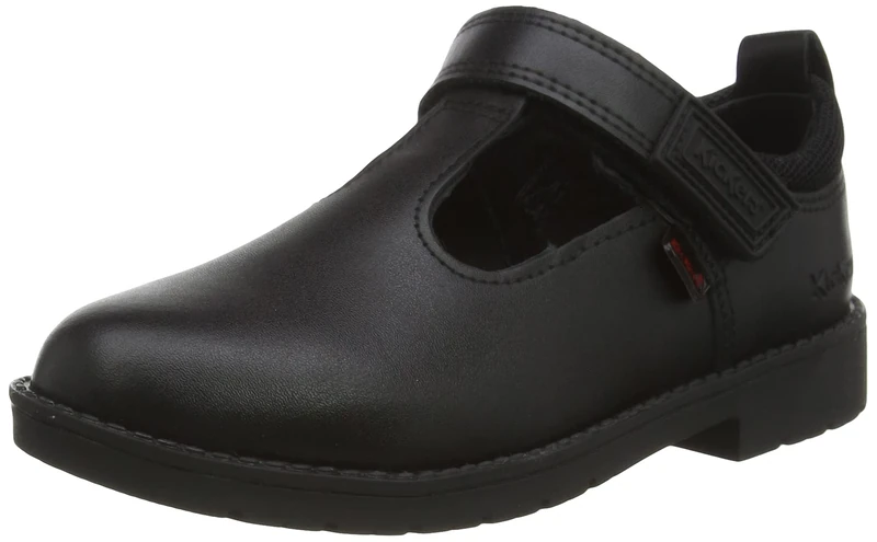 Kickers Girl's Lachly T-Bar Leather School Shoes | Elegant T-Bar Style | Everyday Comfort Fit, Cushioned for All-Day Wear, Black, 12.5 UK Child