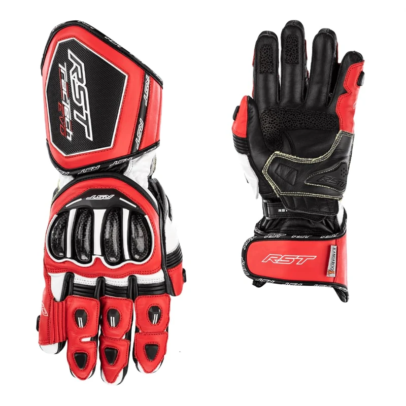 RST Tractech Evo 4 CE Aramid Motorcycle Gloves (Red, White, Black, XL)