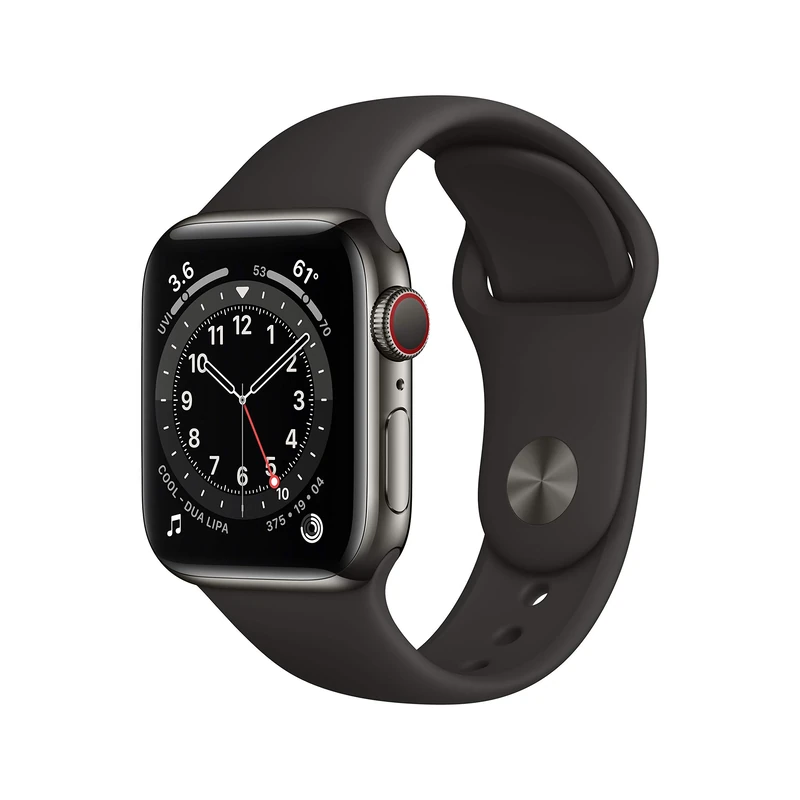 Apple Watch Series 6 (GPS + Cellular, 40MM) - Space Black Stainless Steel Case with Black Sport Band (Renewed)