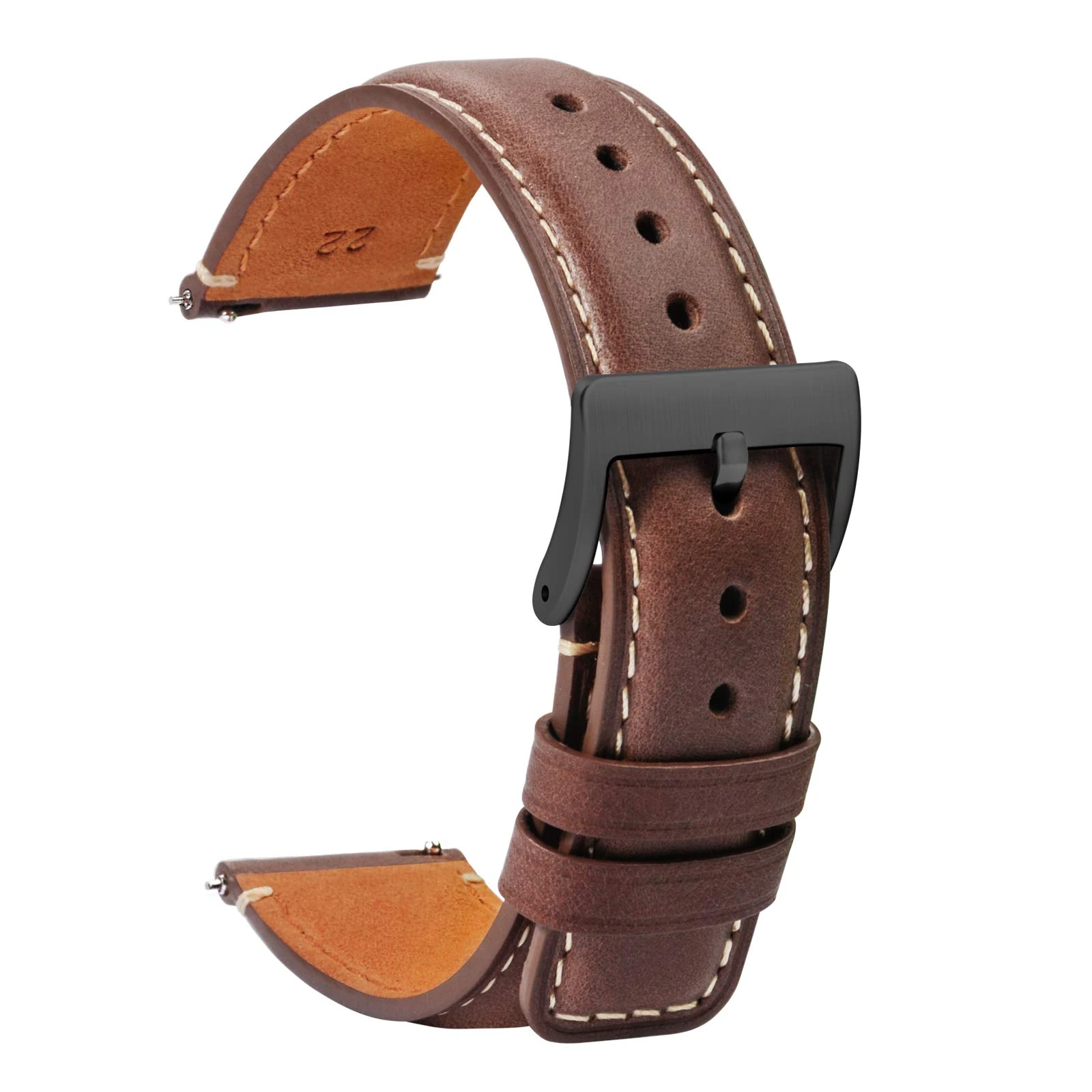 TStrap Leather Watch Straps 18mm - Soft Brown Smart Watch Straps for Men Women - Square Tail Quick Release Watch Band Replacement - Men’s Watch Bracelet Black Clasp Buckle - 18mm 20mm 22mm