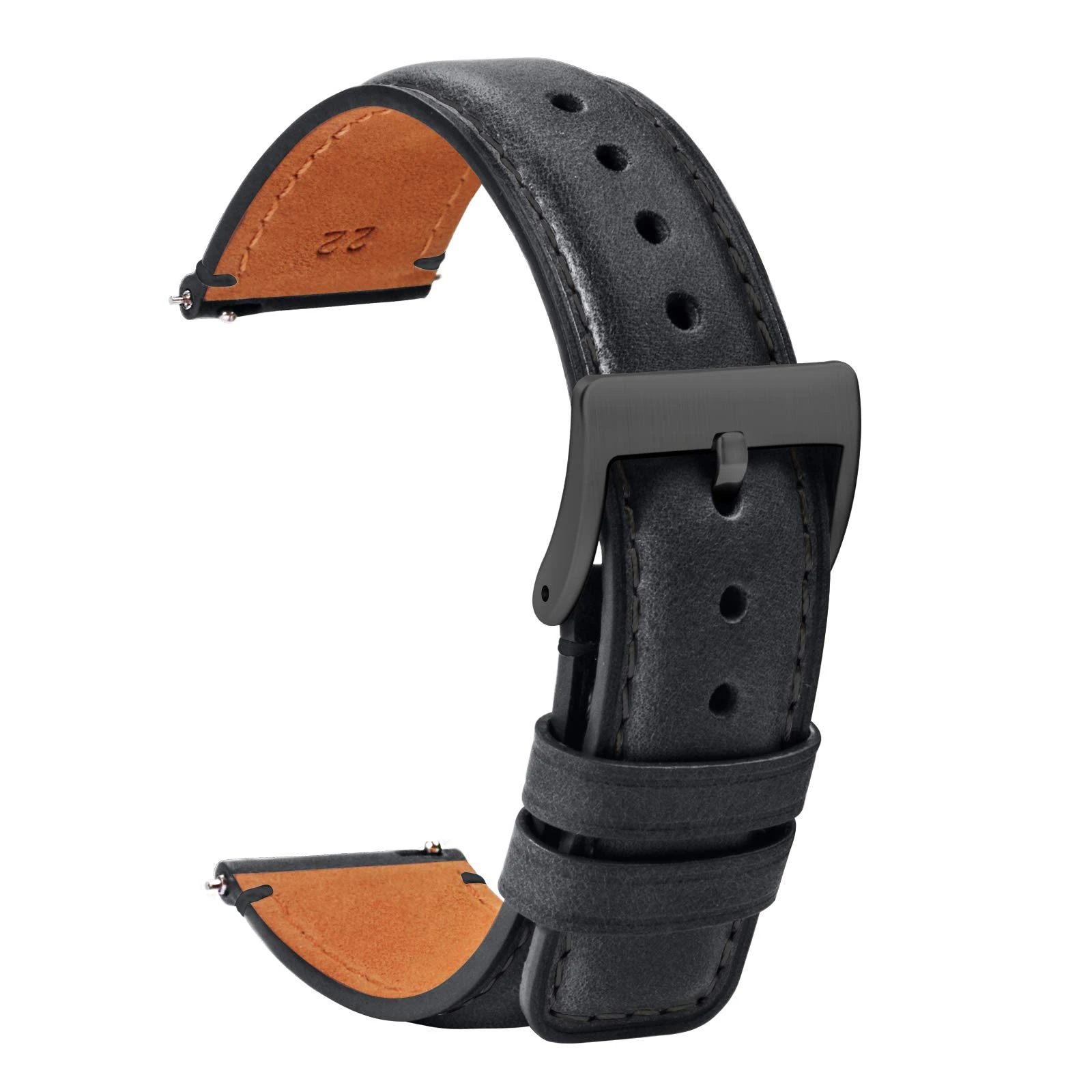 TStrap Leather Watch Straps 18mm - Soft Black Smart Watch Straps for Men Women - Square Tail Quick Release Watch Band Replacement - Men’s Watch Bracelet Black Clasp Buckle - 18mm 20mm 22mm