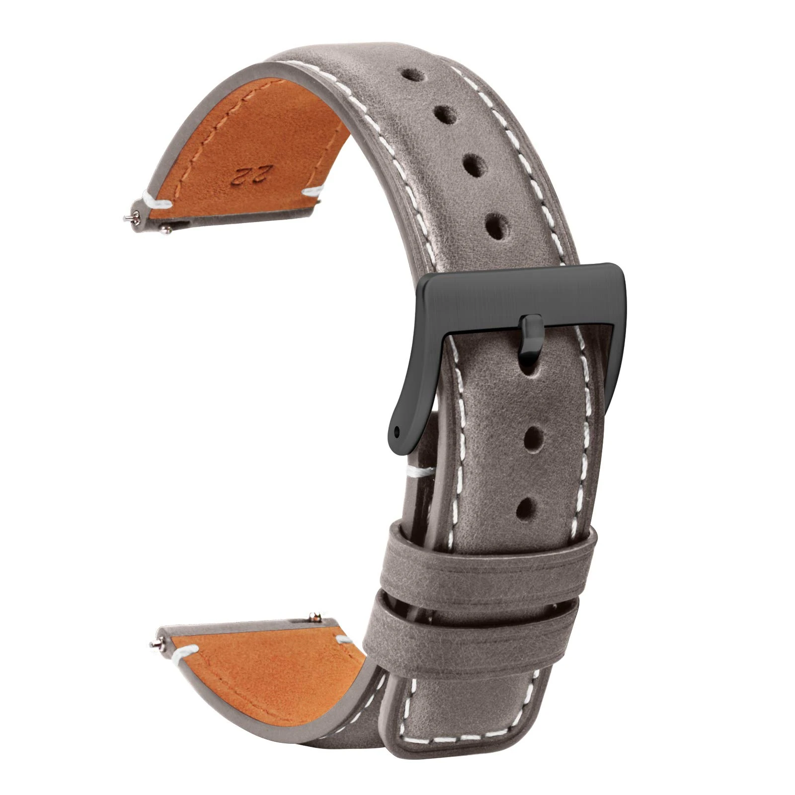 TStrap Leather Watch Straps 18mm - Soft Grey Smart Watch Straps for Men Women - Square Tail Quick Release Watch Band Replacement - Men’s Watch Bracelet Black Clasp Buckle - 18mm 20mm 22mm