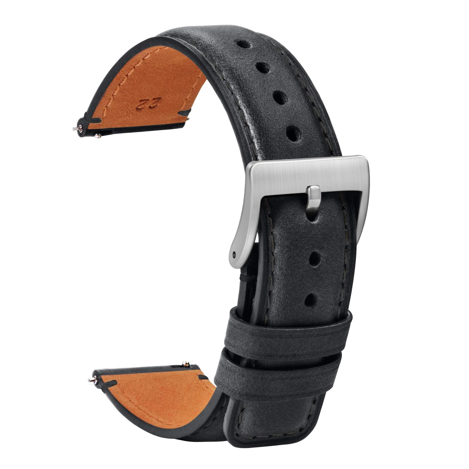 TStrap Leather Watch Straps 20mm - Soft Black Smart Watch Straps for Men Women - Square Tail Quick Release Watch Band Replacement - Men’s Watch Bracelet Clasp Buckle - 18mm 20mm 22mm