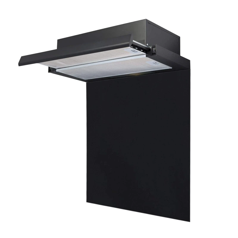 SIA 60cm Black Telescopic Integrated Cooker Hood & Toughened Glass Splashback