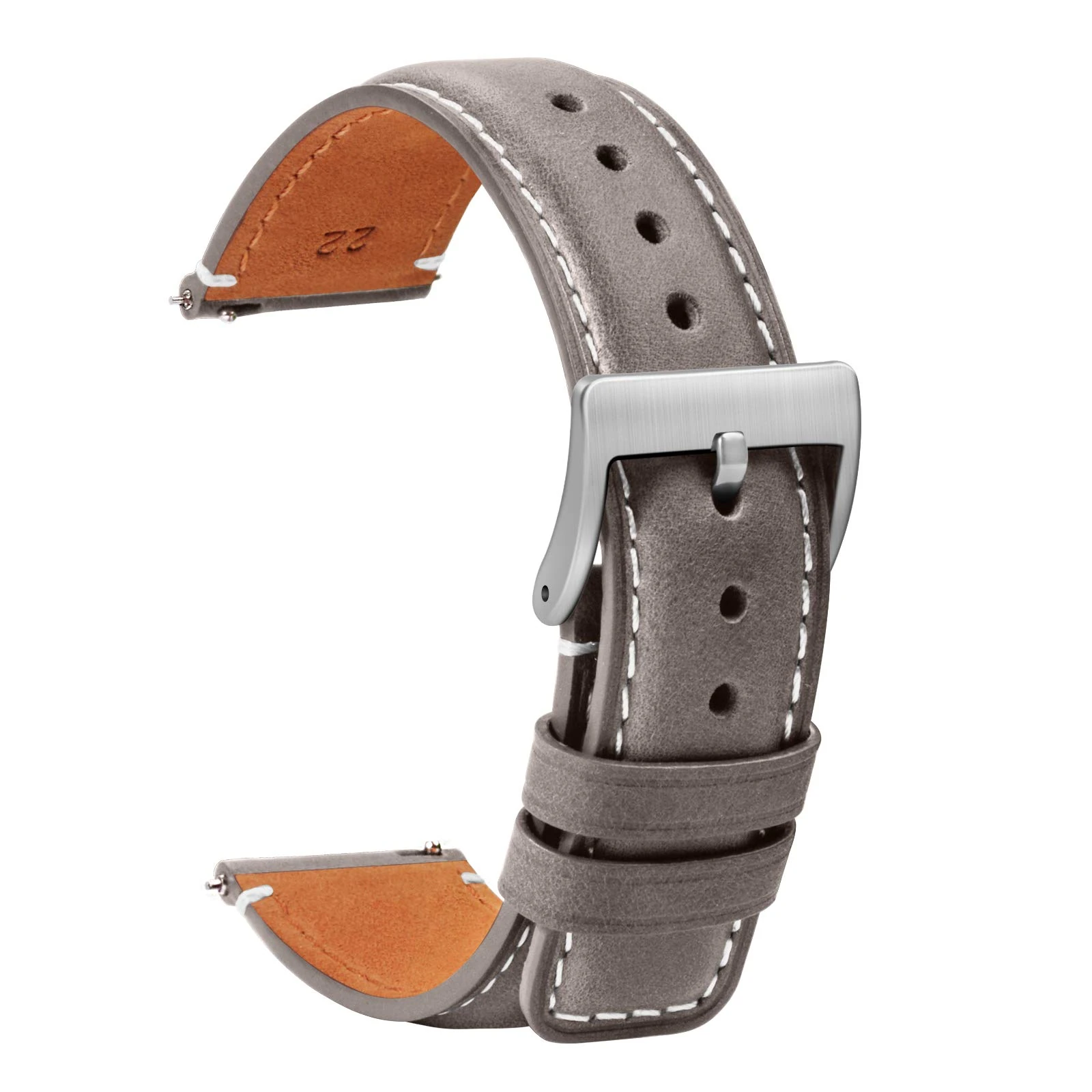 TStrap Leather Watch Straps 18mm - Soft Grey Smart Watch Straps for Men Women - Square Tail Quick Release Watch Band Replacement - Men’s Watch Bracelet Clasp Buckle - 18mm 20mm 22mm