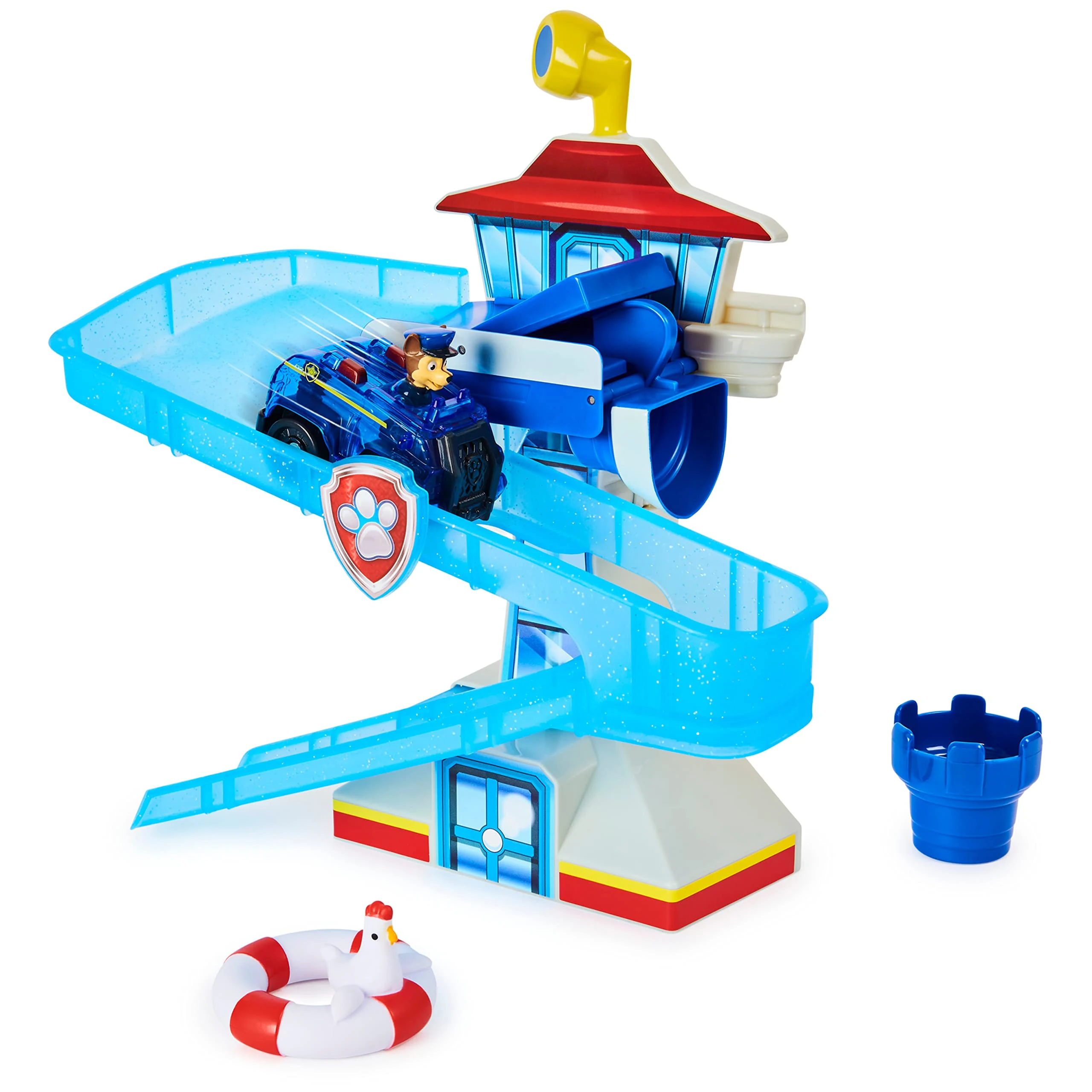PAW PATROL Adventure Bay Bath Playset with Light-up Chase Vehicle, Bath Toy for Kids Aged 3 and up