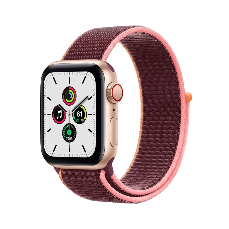 Apple Watch SE 2020 (GPS + Cellular, 44MM) Gold Aluminium Case with Plum Sport Loop (Renewed)
