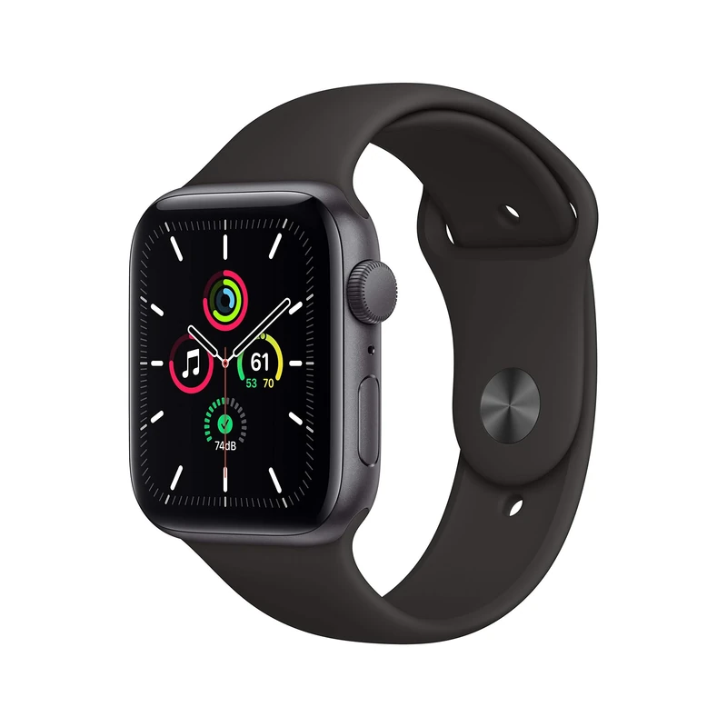 Apple Watch SE 2020 (GPS, 44MM) Space Grey Aluminium Case with Black Sport Band (Renewed)