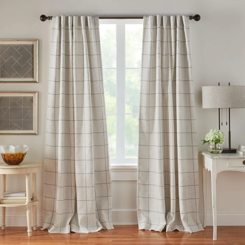 Elrene Home Fashions Windowpane Plaid Grid Blackout Window Curtain Panels/Drapes for Living, Bedroom, Dining Room, Linen, Grey, 52 in x 95 in