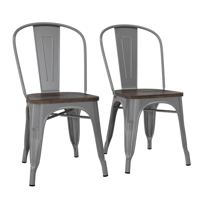 DHP Furniture Fusion Metal Dining Chair Silver, Pack of 2