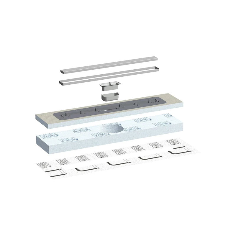 LUX ELEMENTS Tub-line RT Floor Drain Channel 90 x 20 cm I Floor Drain Channel 7 x 65 cm for Installation in Screed I Rotatable Gutter Cover Bar Including Sealing Collar