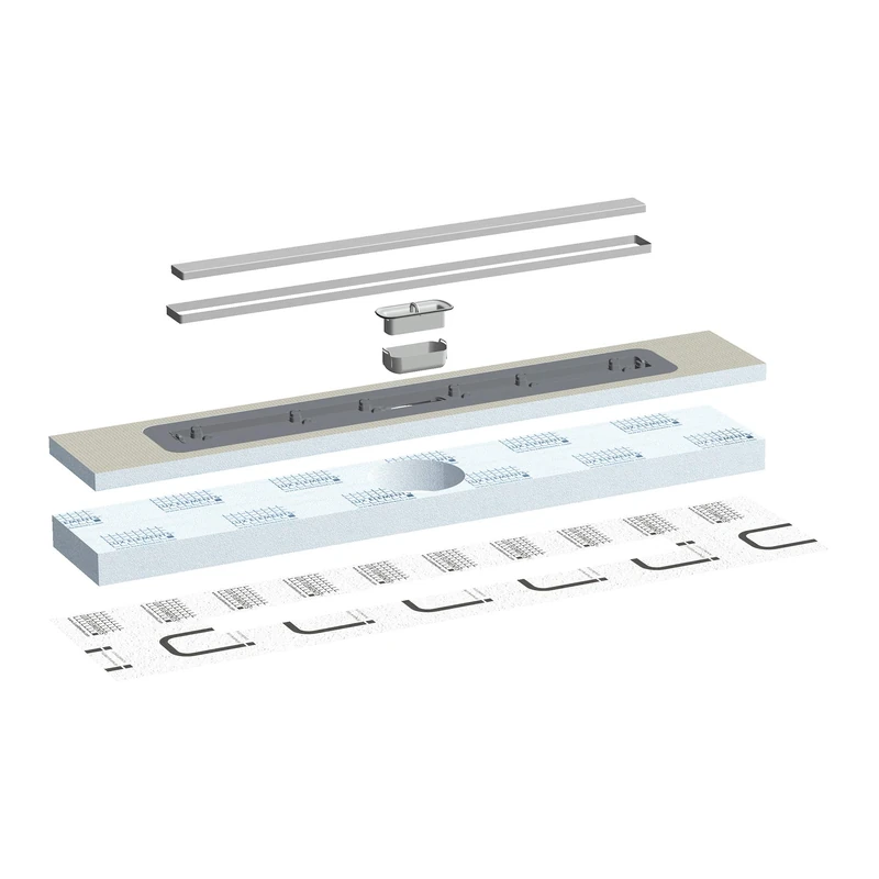 LUX ELEMENTS Tub-line RT Floor Drain Channel 120 x 20 cm I Floor Drain Channel 7 x 85 cm for Installation in Screed I Rotatable Gutter Cover Bar Including Sealing Collar