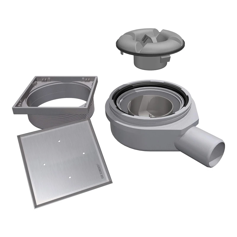 LUX ELEMENTS Ablauftopf with Tiled Grate Made of Stainless Steel, TUB-BAW-DV LTUBE1174, Gray, waagerecht, befliesbar