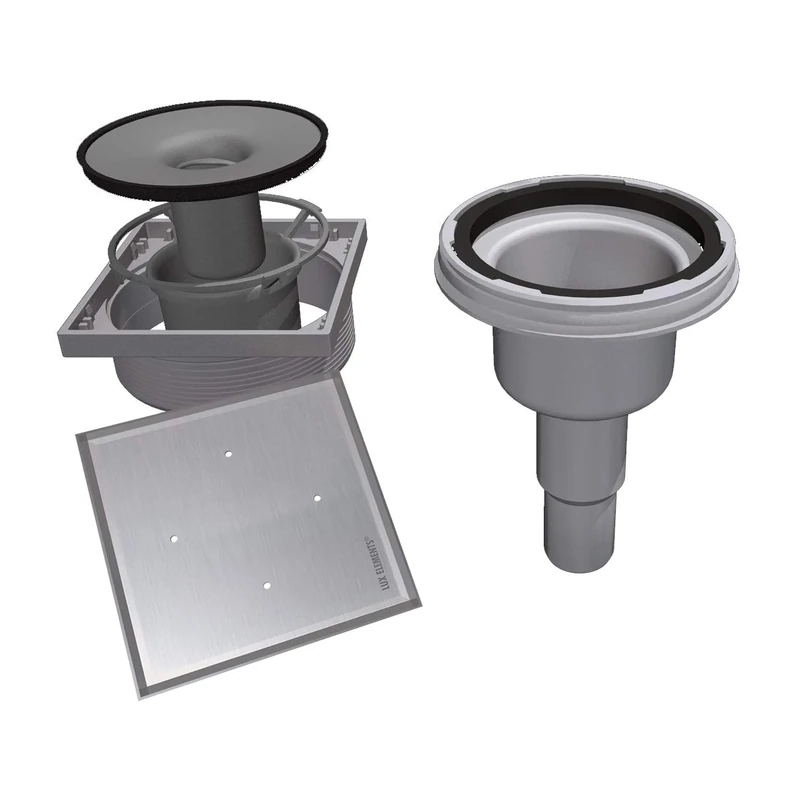 LUX ELEMENTS TUB-BAS-DV 100 I Vertical Drain Pot with Tileable Grate Made of Stainless Steel with Odour Trap for Shower Floors with Point Drain