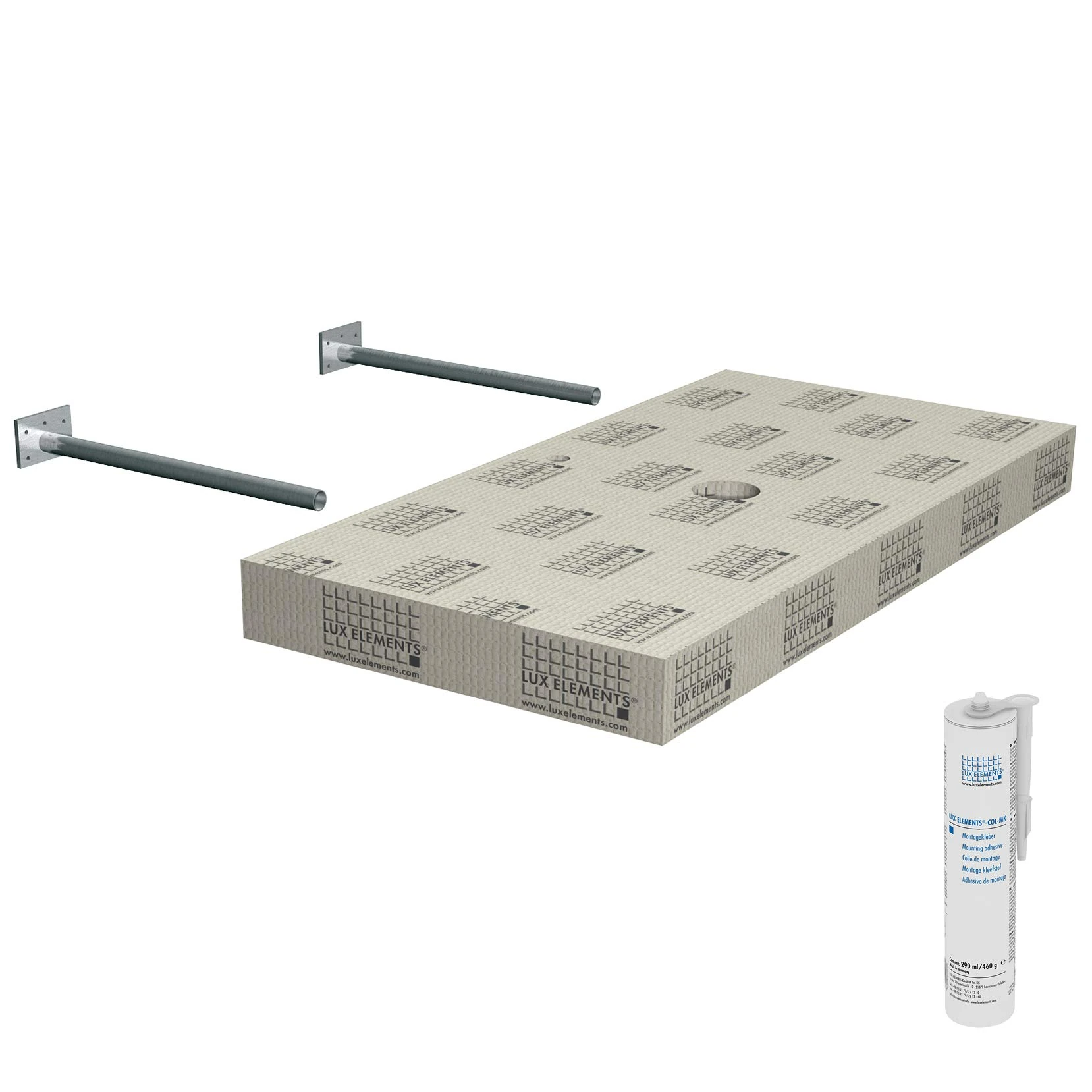 LUX ELEMENTS Waschtisch für Aufsatzwaschbecken Ready to Tile, Lavado Float G, 117 x 58.5 x 10 cm LLAVE5001, Gray, 117 x 58,5 x 10 cm