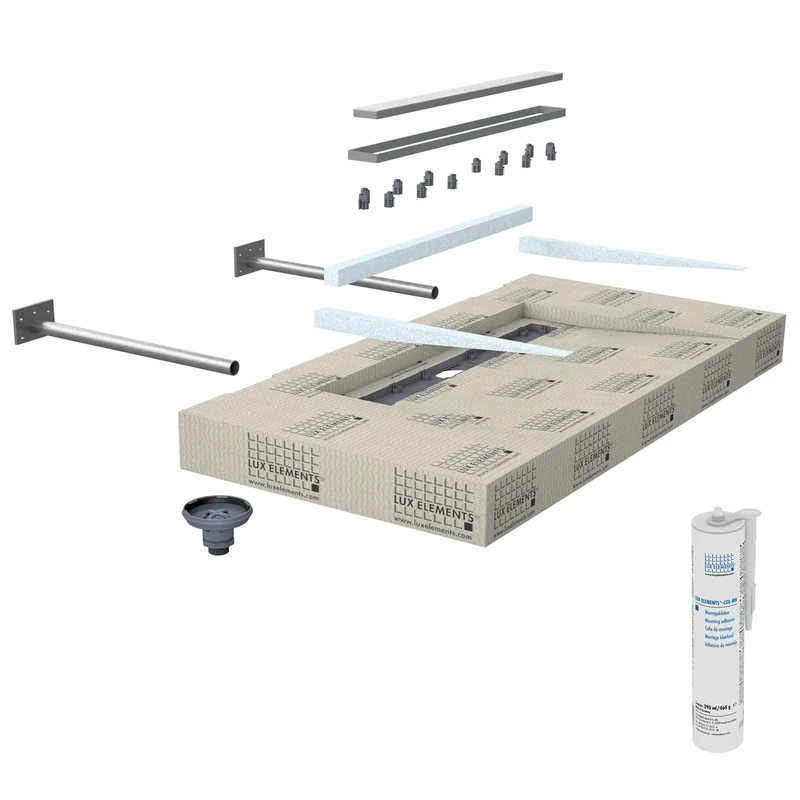 LUX ELEMENTS LLAVE5005 Wash Basin with Line Drainage Ready to Tile 117 x 58.5 x 10 cm Grey - Image 1