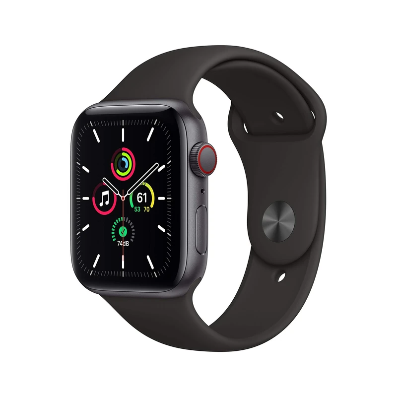 Apple Watch SE 2020 (GPS + Cellular, 44MM) Space Grey Aluminium Case with Black Sport Band (Renewed)