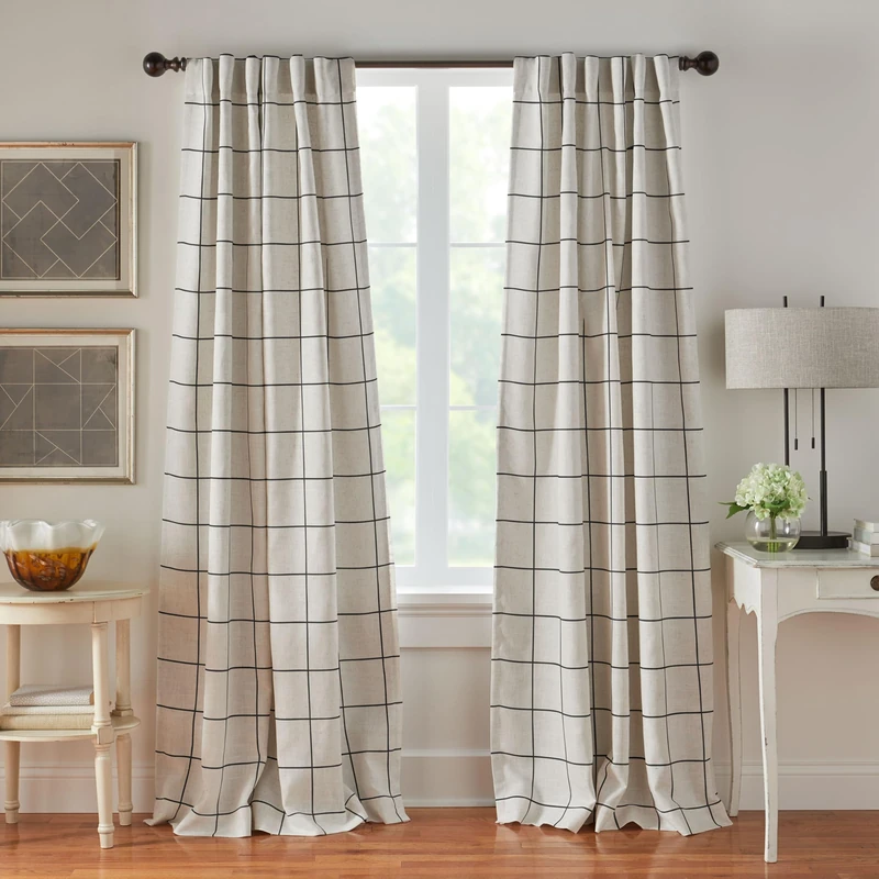 Elrene Home Fashions Brighton Windowpane Plaid Blackout Window Curtain, Living Room and Bedroom Drape with Rod Pocket Tabs, 52" x 84", Black, 1 Panel
