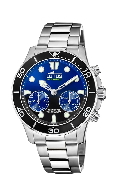 LOTUS Model 18800 Watch from The Connected Collection, 44.5 mm Case with Steel Strap for Men, Blue and Black, Dress