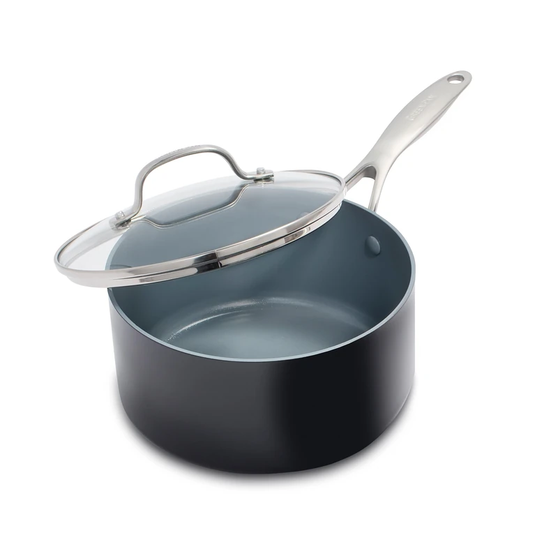 GreenPan Valencia Pro Hard Anodised Healthy Ceramic Non-Stick 18 cm / 2 Litre Saucepan with Lid, PFAS-Free, Induction, Oven Safe, Grey - Image 1