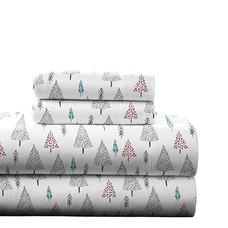 Pointehaven 180 GSM Cotton Flannel Sheet Set - King, Pine Tree