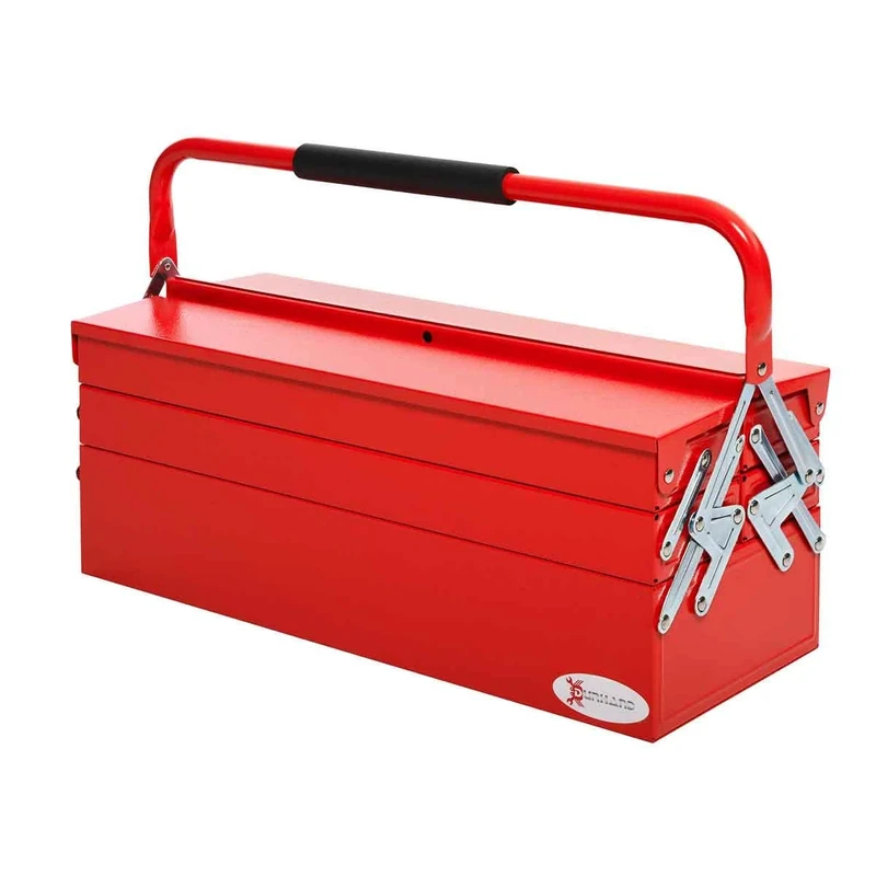 DURHAND Metal Tool Box 3 Tier 5 Tray Professional Portable Storage Cabinet Workshop Cantilever Toolbox with Carry Handle, 56cmx20cmx34cm, Red