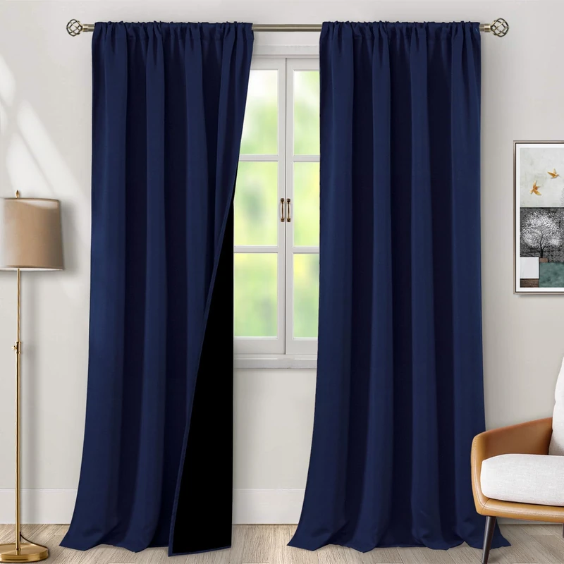 BGment Navy Blue Blackout Curtains for Living Room 108 Inch Long 2 Panels Set, 100% Light Blocking Room Darkening Thermal Insulated Rod Pocket Long Curtains for Bedroom, Each Panel 52 Wide