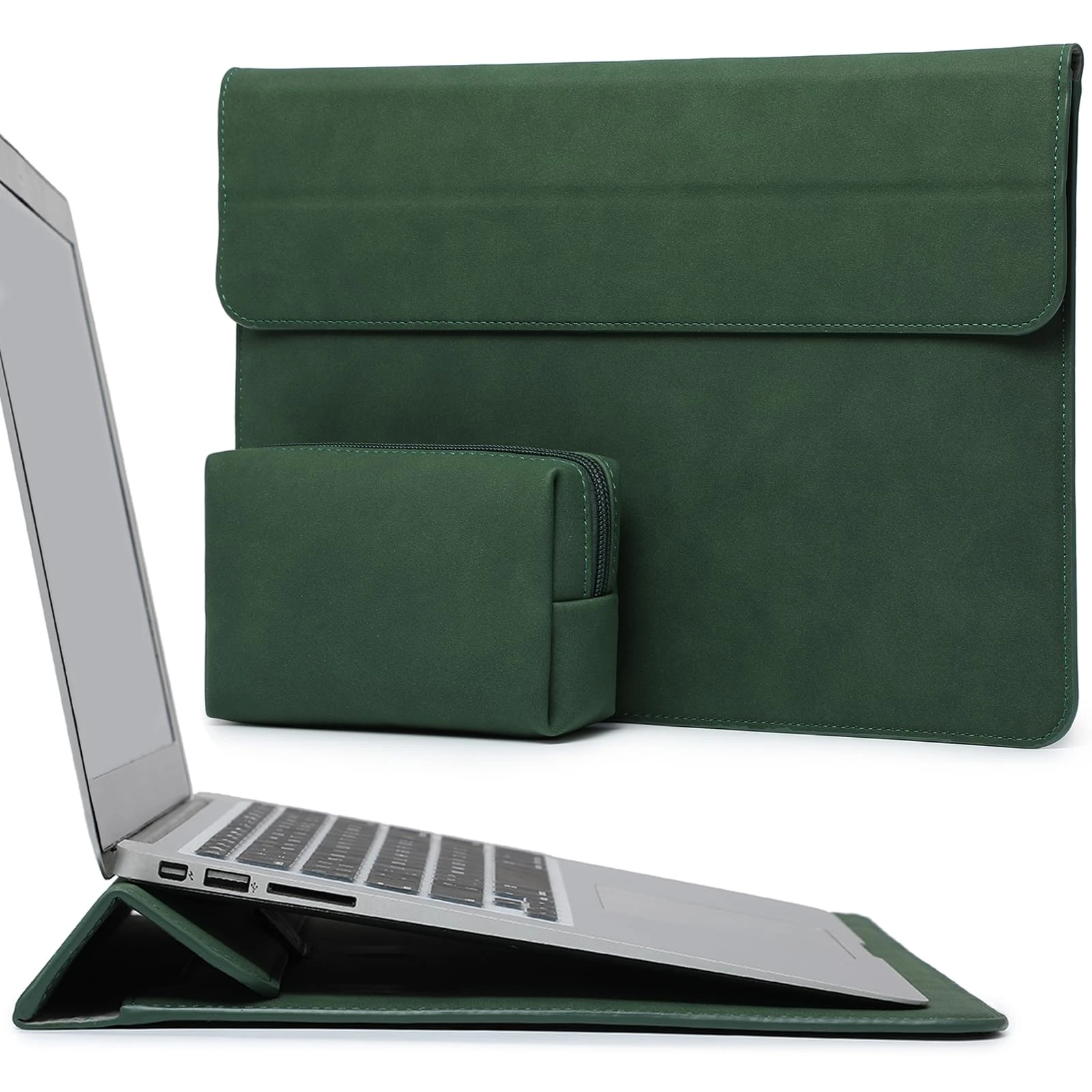 HYZUO 15-16 Inch Laptop Sleeve Case with Stand Feature for MacBook Pro 16 M4/M3/M2/M1 2025-2019, XPS 15, MacBook Pro 15 2015-2012, Samsung Galaxy Book Flex 15, Midnight Green