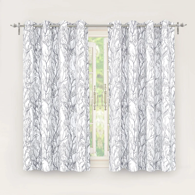 DriftAway Tree Branch Botanical Pattern Painting (Black) out Room Darkening Thermal Insulated Grommet Lined Window Curtains 2 Panels 2 Layers Each 52 Inch by 54 Inch (Gray) - Image 1
