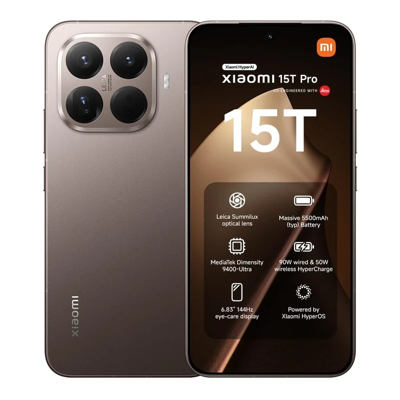 XIAOMI 15T Pro, Smartphone 12+512GB, 6.83" 144Hz Eye-care Display, MediaTek Dimensity 9400+, 50MP Leica 5x Pro Telephoto, 5500mAh, Mocha Brown, Charger Not Included,2-years warranty