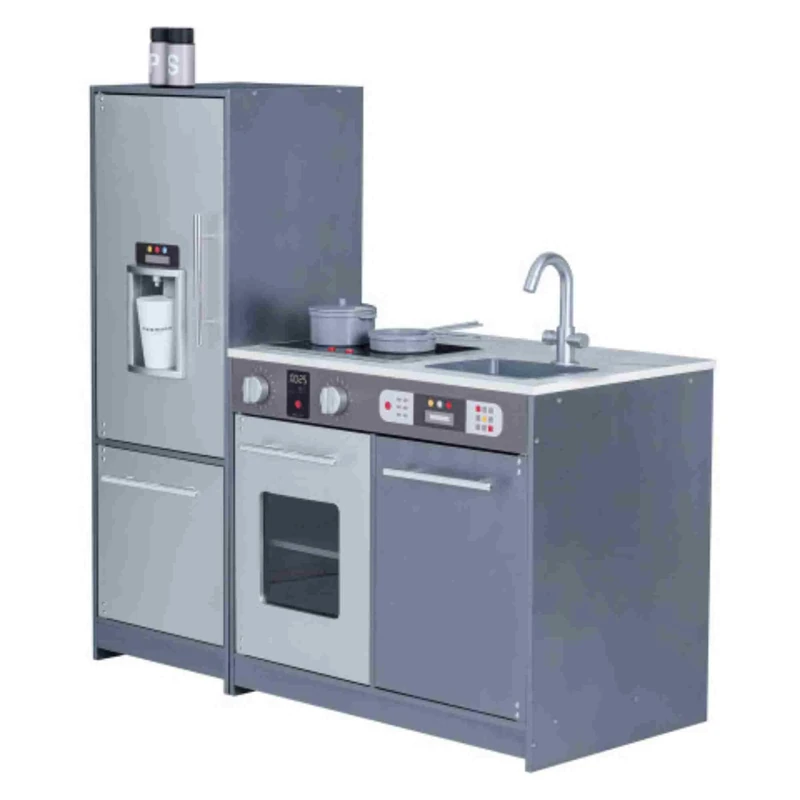 Teamson Kids Milano Kids Wooden Play Kitchen & 10 Accessories Grey TD-13397B