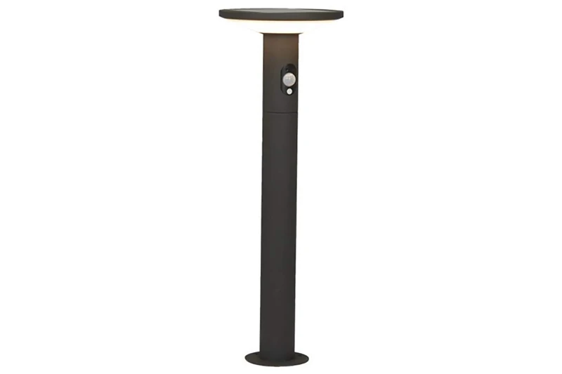 4lite Outdoor LED Circular Solar Bollard Light with PIR Sensor IP54 210lm Die-Cast Aluminium Graphite - Cool White